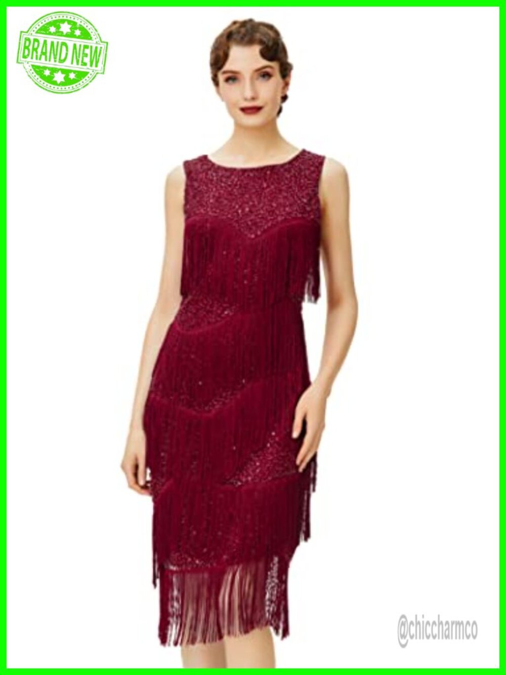 1920s Flapper Dress Gatsby Fringe Sequin Roaring 20s Midi Sleeveless